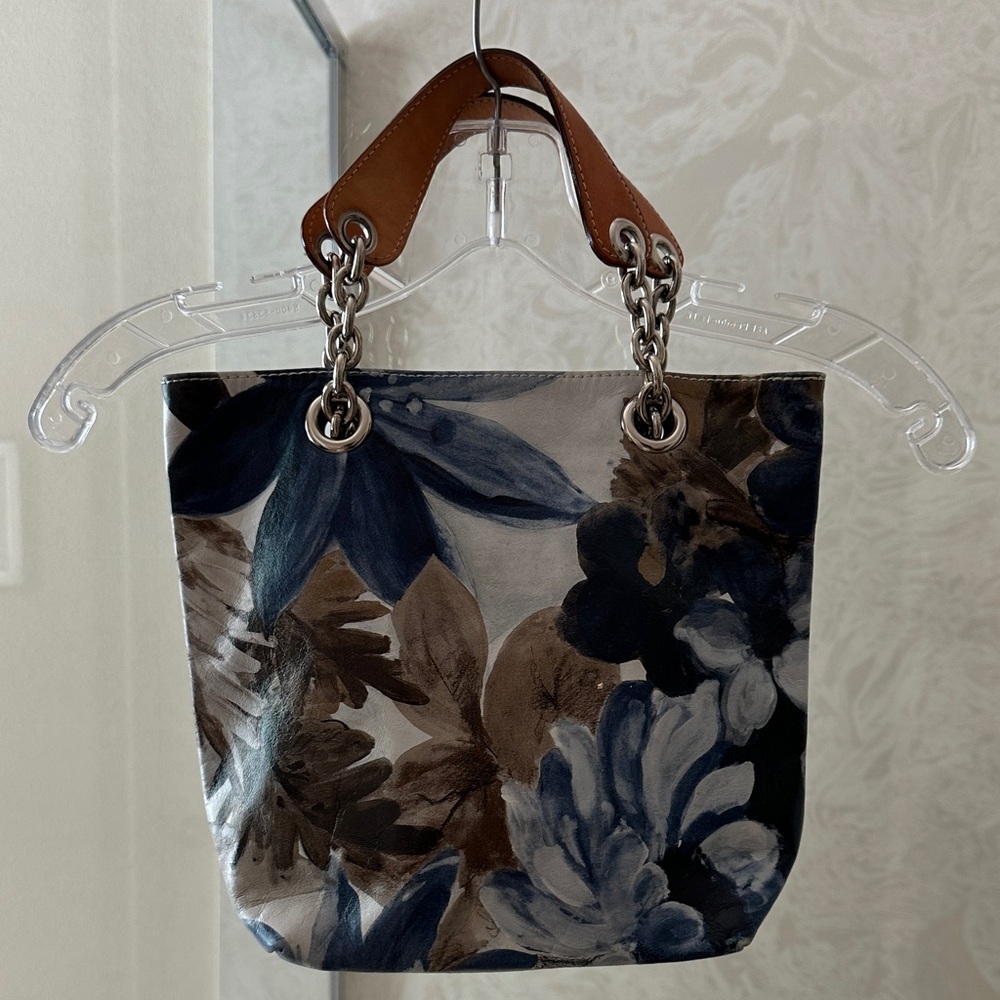 Maurizio Taiuti Blue and Brown Floral Tote